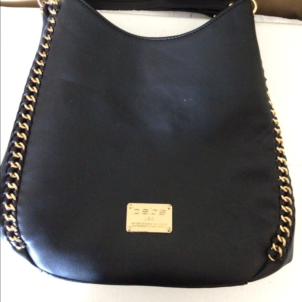 Bebe Colette Triple Entry Hobo Tote Bag in Black